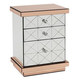 Прикроватная тумбочка с 3 ящиками коричневая с зеркальными вставками Nightstand