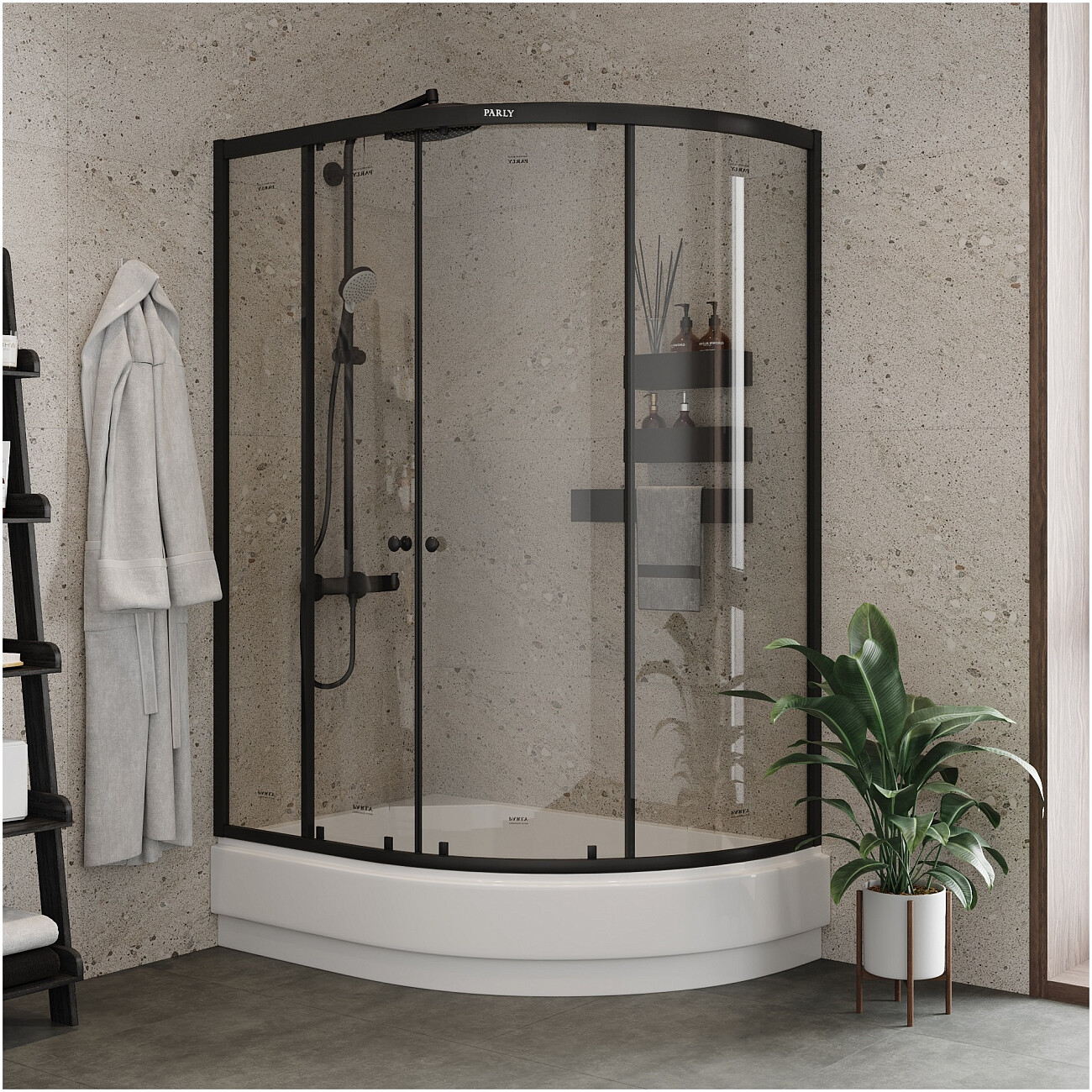 Душевой уголок ассиметричный левый со средним поддоном 80х120 см черный Parly ZEM1201ВL - изображение 7