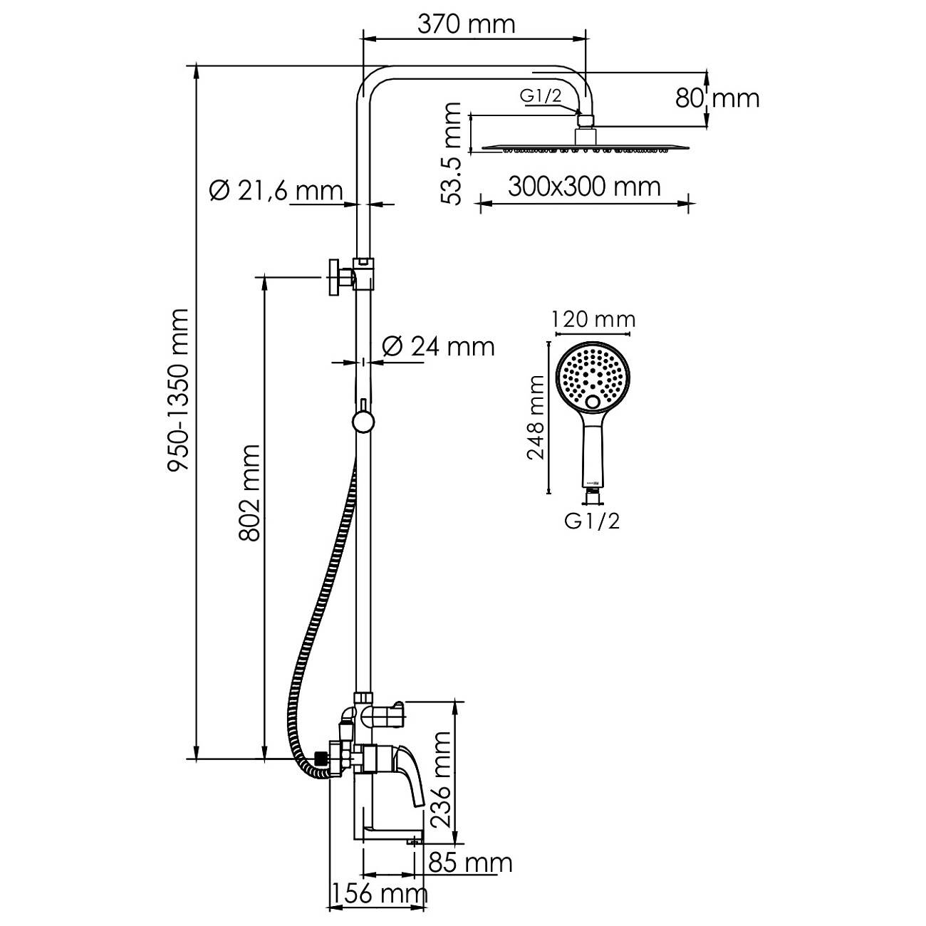 Душевой комплект с тропическим душем и смесителем для ванны золотой Wasserkraft A171.261.207.PG - изображение 3
