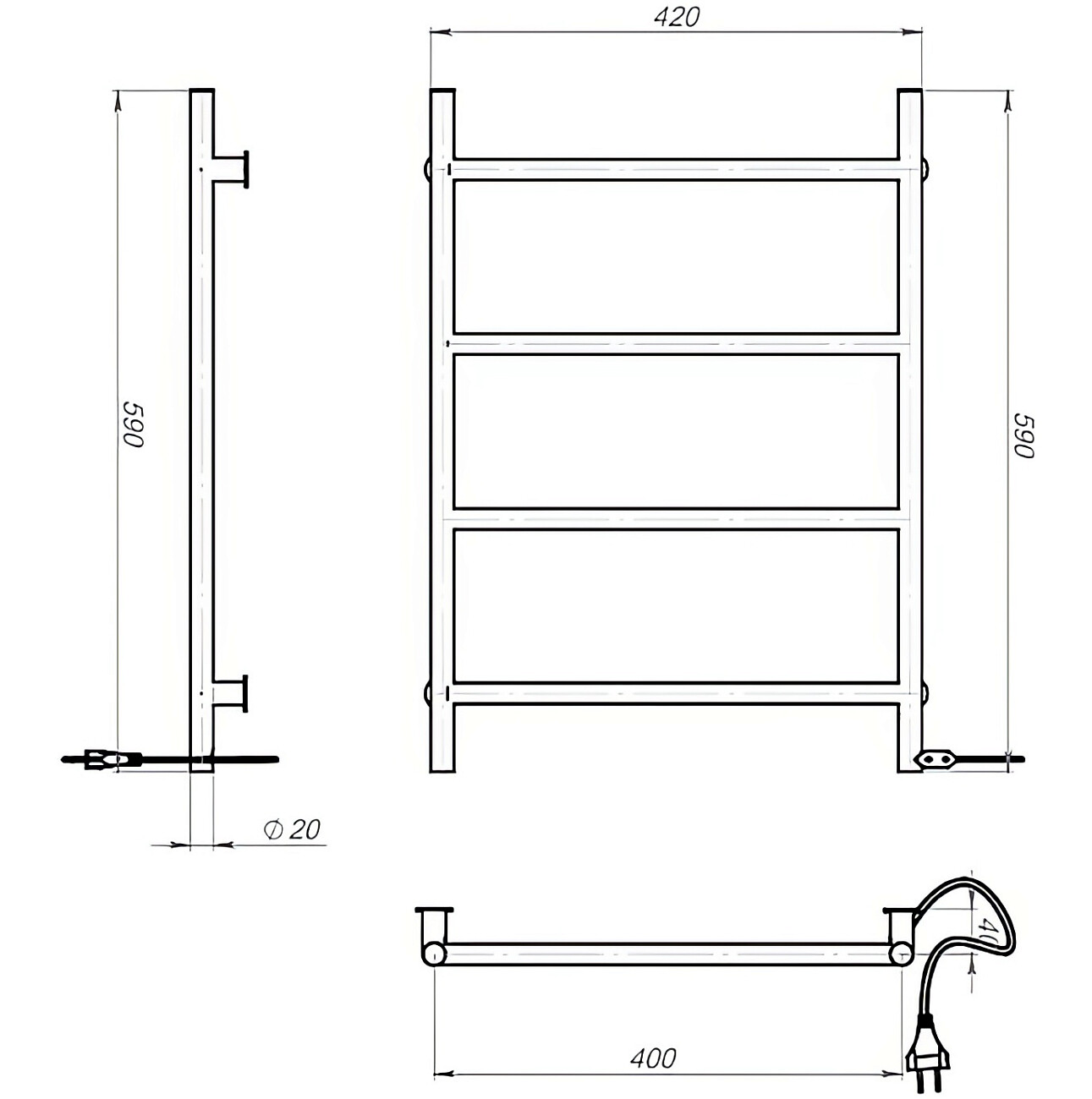 Полотенцесушитель электрический 40х60 см черный Ewrika "Гера" - изображение 3