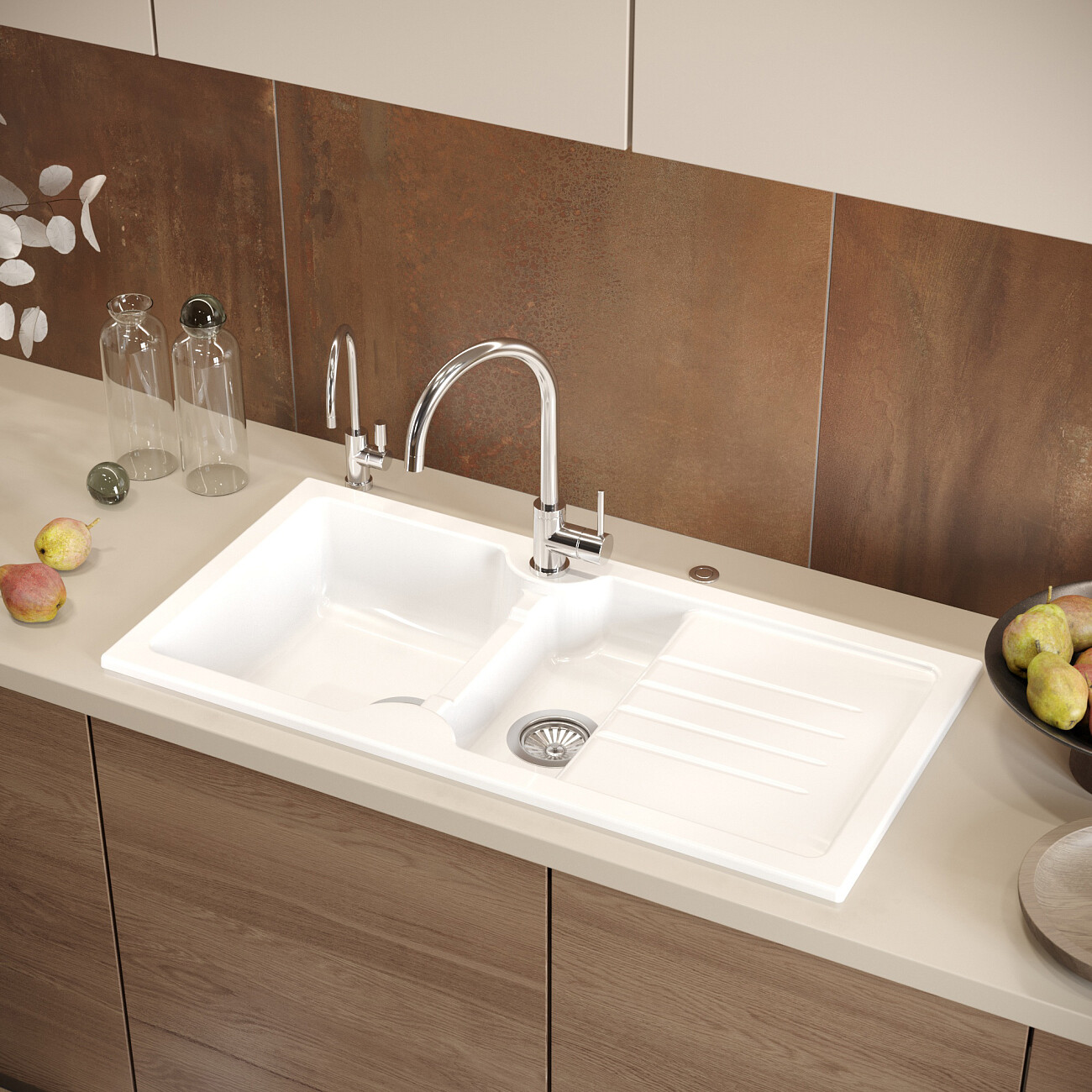 Мойка кухонная белый Domaci глянец "Сиена" 54100-101 - изображение 8