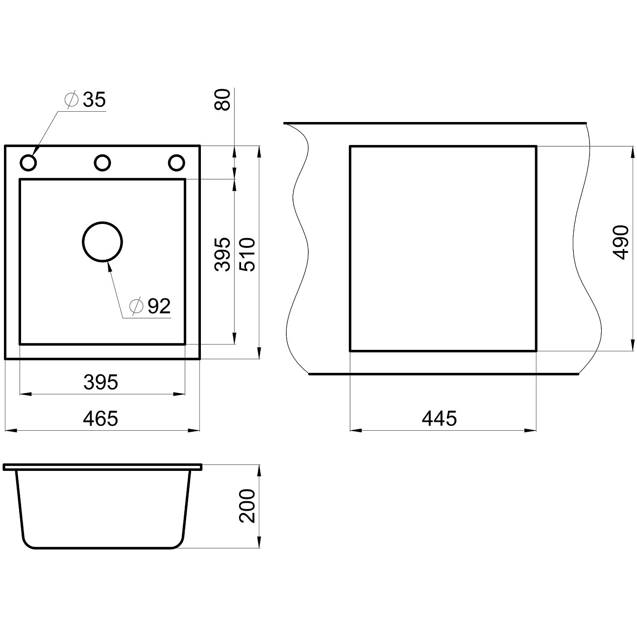 Кухонная мойка кварцевая прямоугольная черная Granula GR-4651 черный - изображение 3
