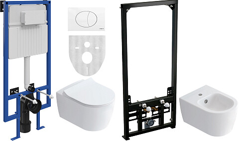 Унитаз подвесной и биде с инсталляцией и кнопкой белые Stworki &quot;Ноттвиль&quot; Alca Plast 567334