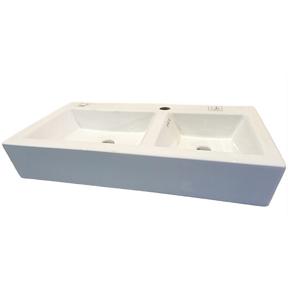 Раковина двойная фарфоровая прямоугольная 40х73 см белая Cerutti SPA Double Vito CT9281 - изображение 1