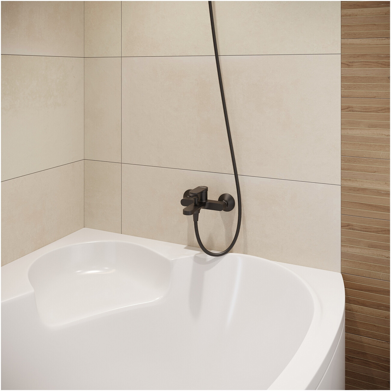 Смеситель для ванны с душем настенный черный Stworki "Ноттвиль" S34100BK - изображение 6