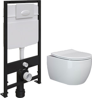 Унитаз белый Ceramicanova Play CN3001 с инсталляцией Ewrika ProLT 0026-2020 и белой кнопкой 0052