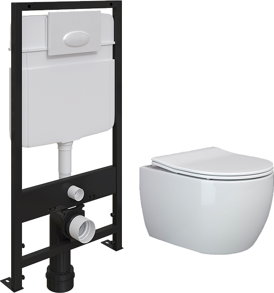 Унитаз белый Ceramicanova Play CN3001 с инсталляцией Ewrika ProLT 0026-2020 и белой кнопкой 0052 - изображение 1