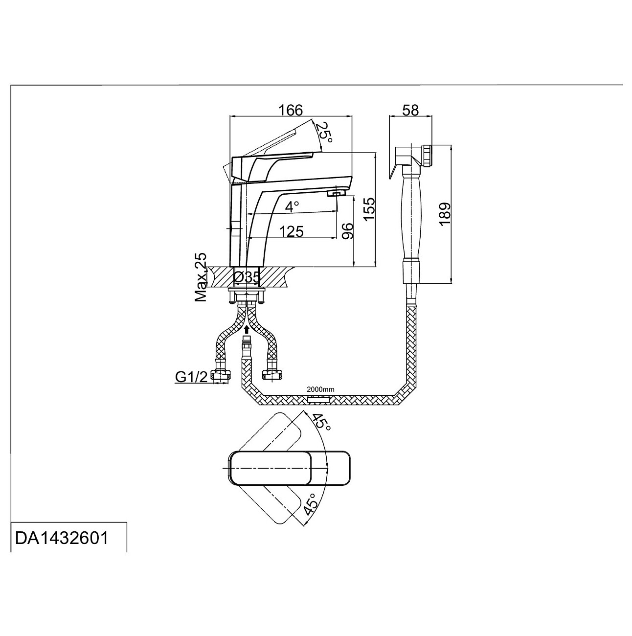 Смеситель для раковины с гигиеническим душем хром D&K Berlin Freie DA1432601 - изображение 2
