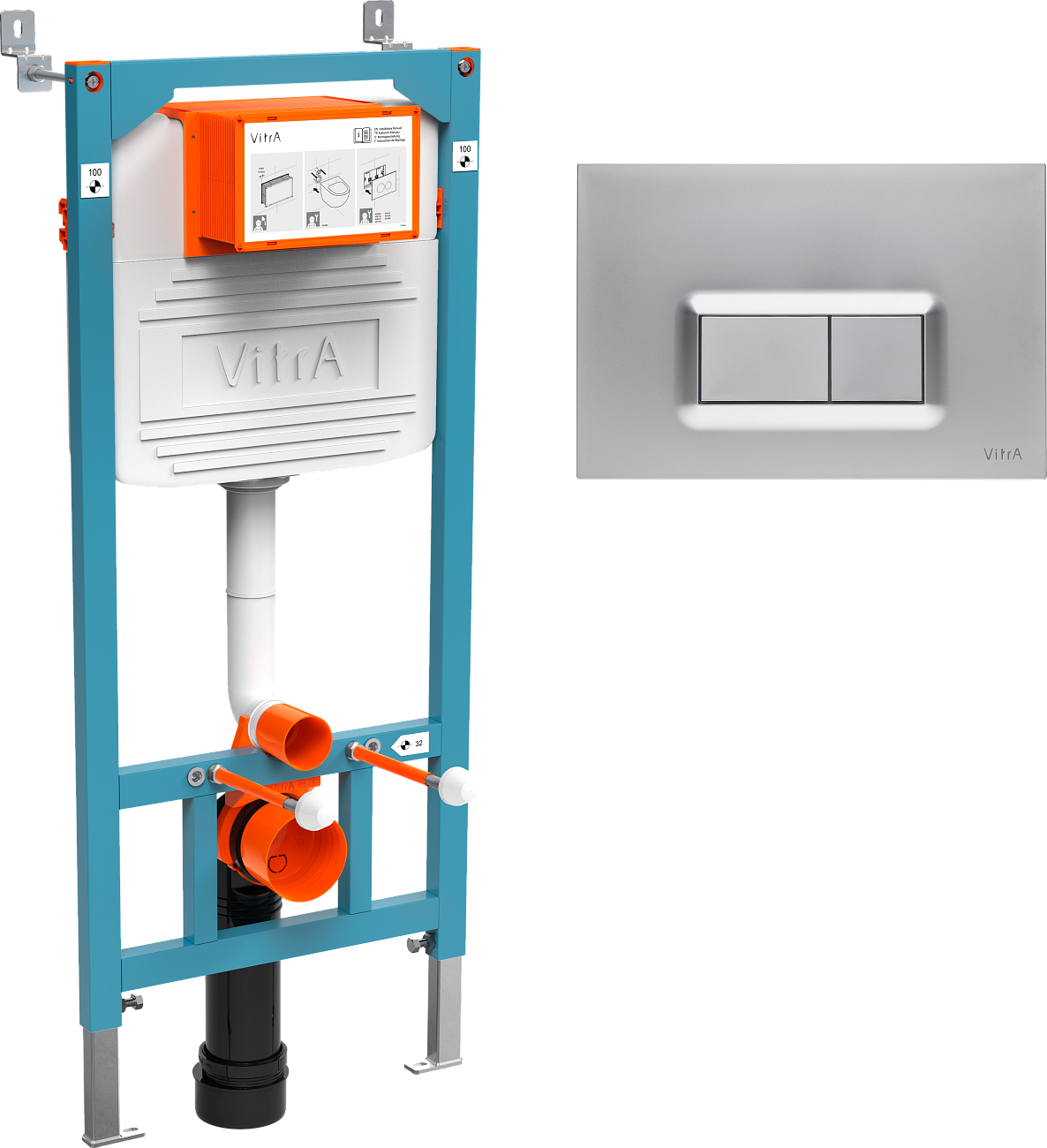 Унитаз белый Seramiksan Saturn Rimout A141151H с инсталляцией VitrA 800-2013 с кнопкой хром - изображение 7