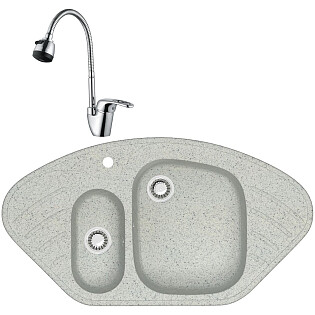 Мойка кухонная светло-серая Domaci &quot;Болонья&quot; М-23-006 со смесителем &quot;Ливорно&quot; WFD04163B