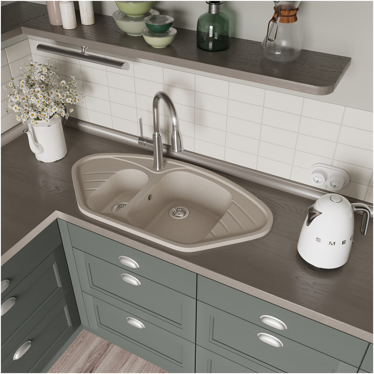 Мойка кухонная бежевая Domaci "Болонья" М-23-003 - изображение 8