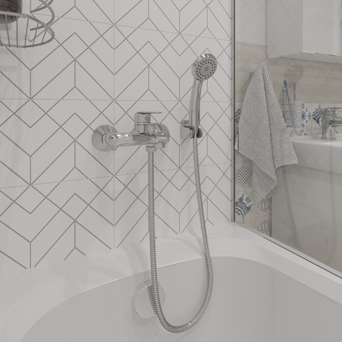 Смеситель для ванны и душа однорычажный с душевым гарнитуром хром Diwo "Тула" TU-02cr - изображение 3