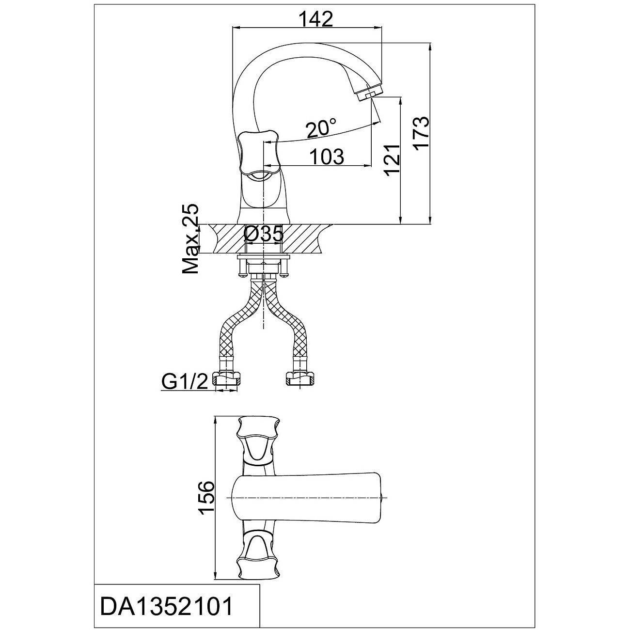 Смеситель для раковины двухвентильный хром D&K Hessen Grimm DA1382101 - изображение 2