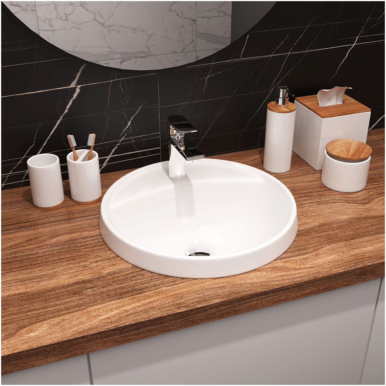 Раковина встраиваемая фарфоровая круглая 43 см белая Sanita Art Inside ART43SLWB01I - изображение 3