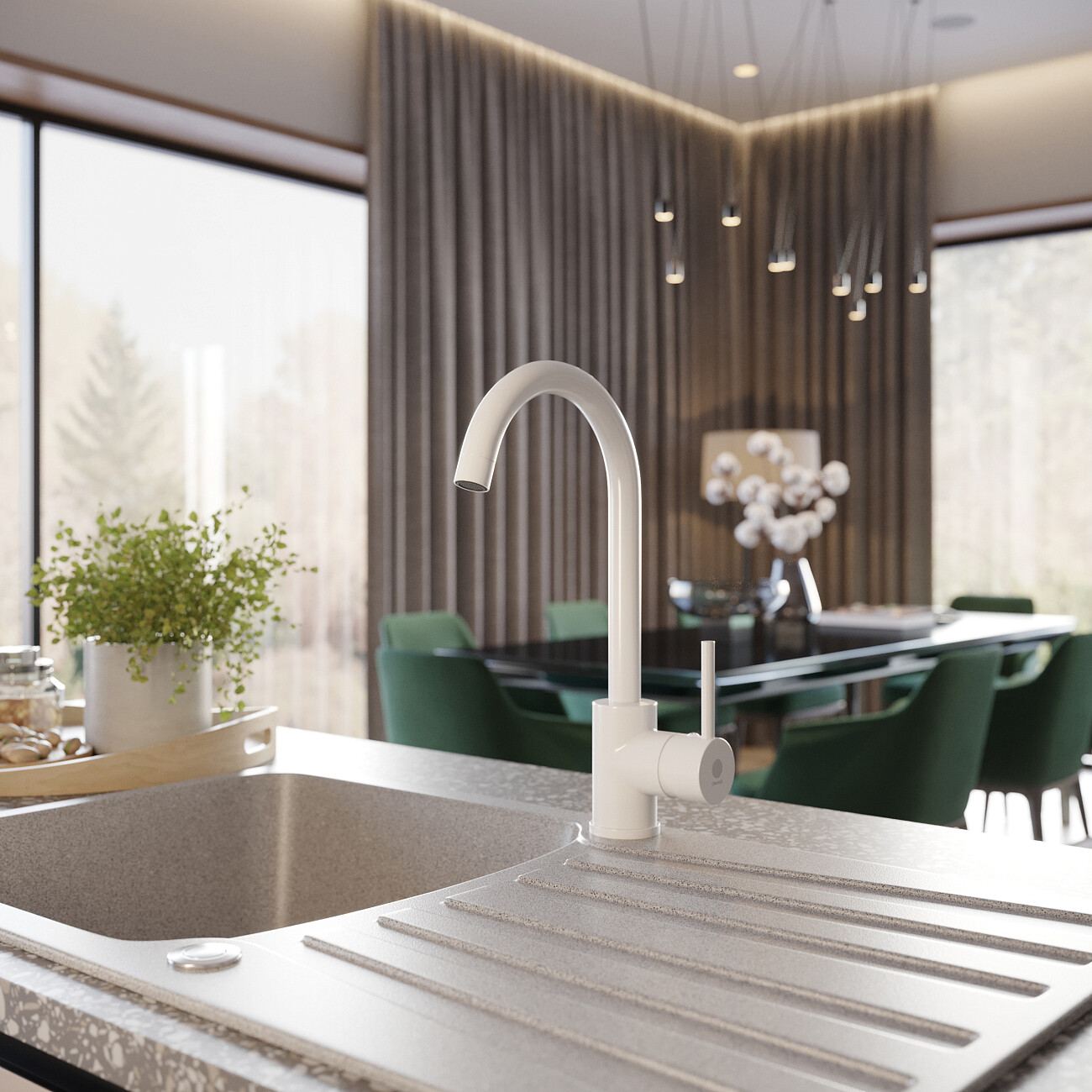 Смеситель для кухни однорычажный белый Domaci "Равенна" KS-01w - изображение 3