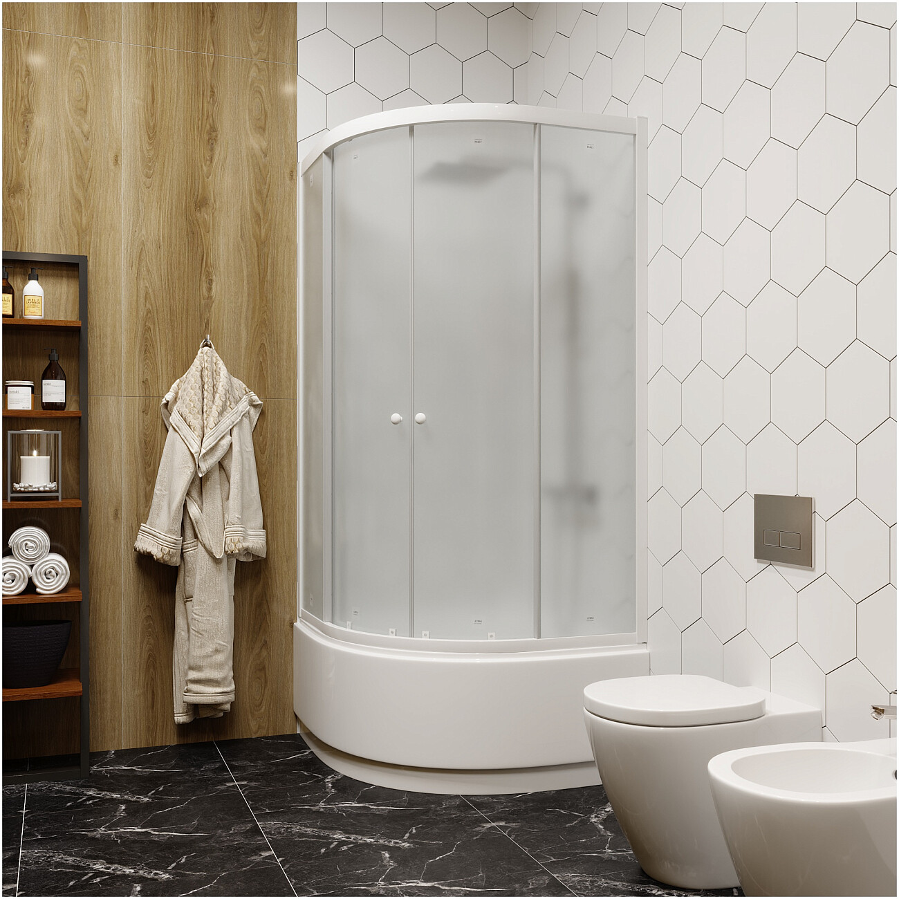 Душевой уголок четверть круга с высоким поддоном 80х80 см белый Parly ZF80 - изображение 4