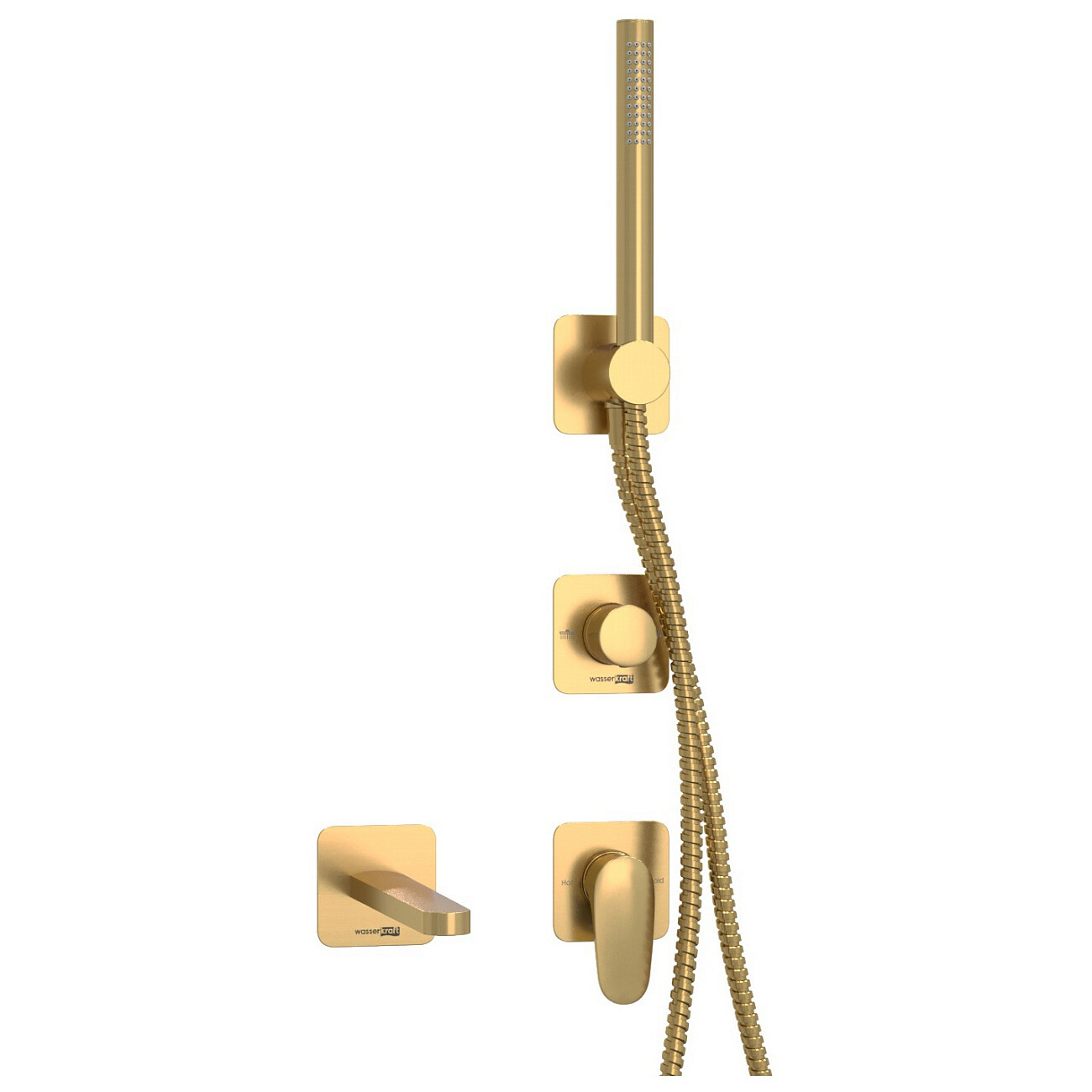 Душевой комплект встраиваемый с лейкой и изливом золото Wasserkraft A3651.282.284.285.194.286 - изображение 4