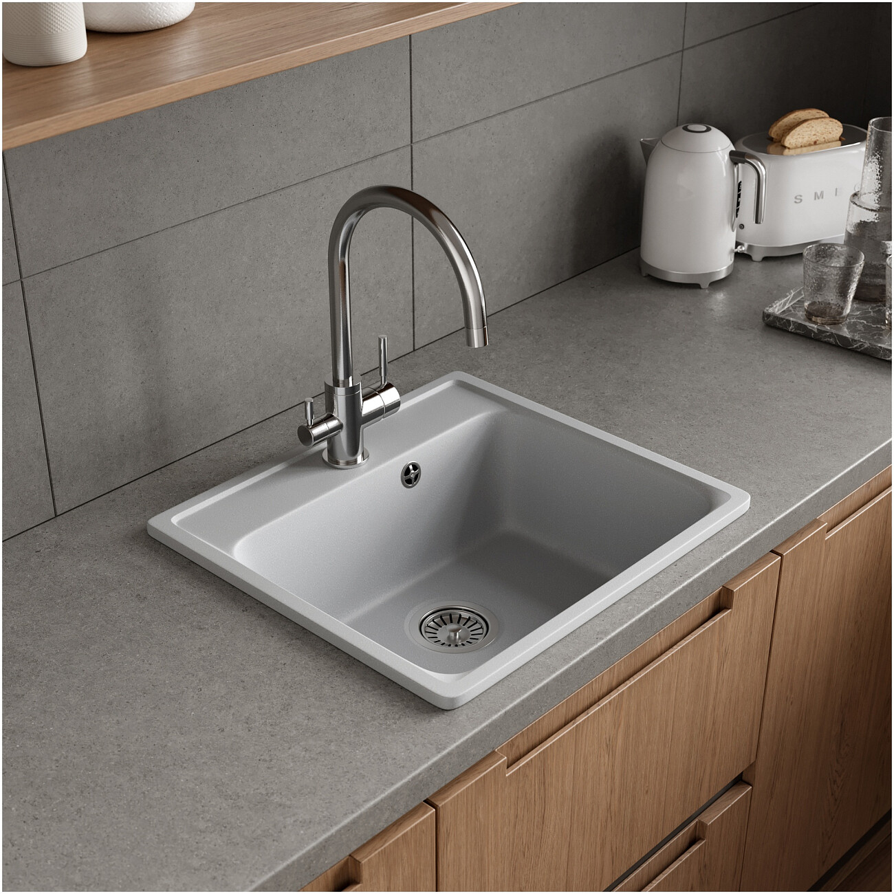 Мойка кухонная кварцевая платина Domaci "Савона" QB 530 - изображение 4