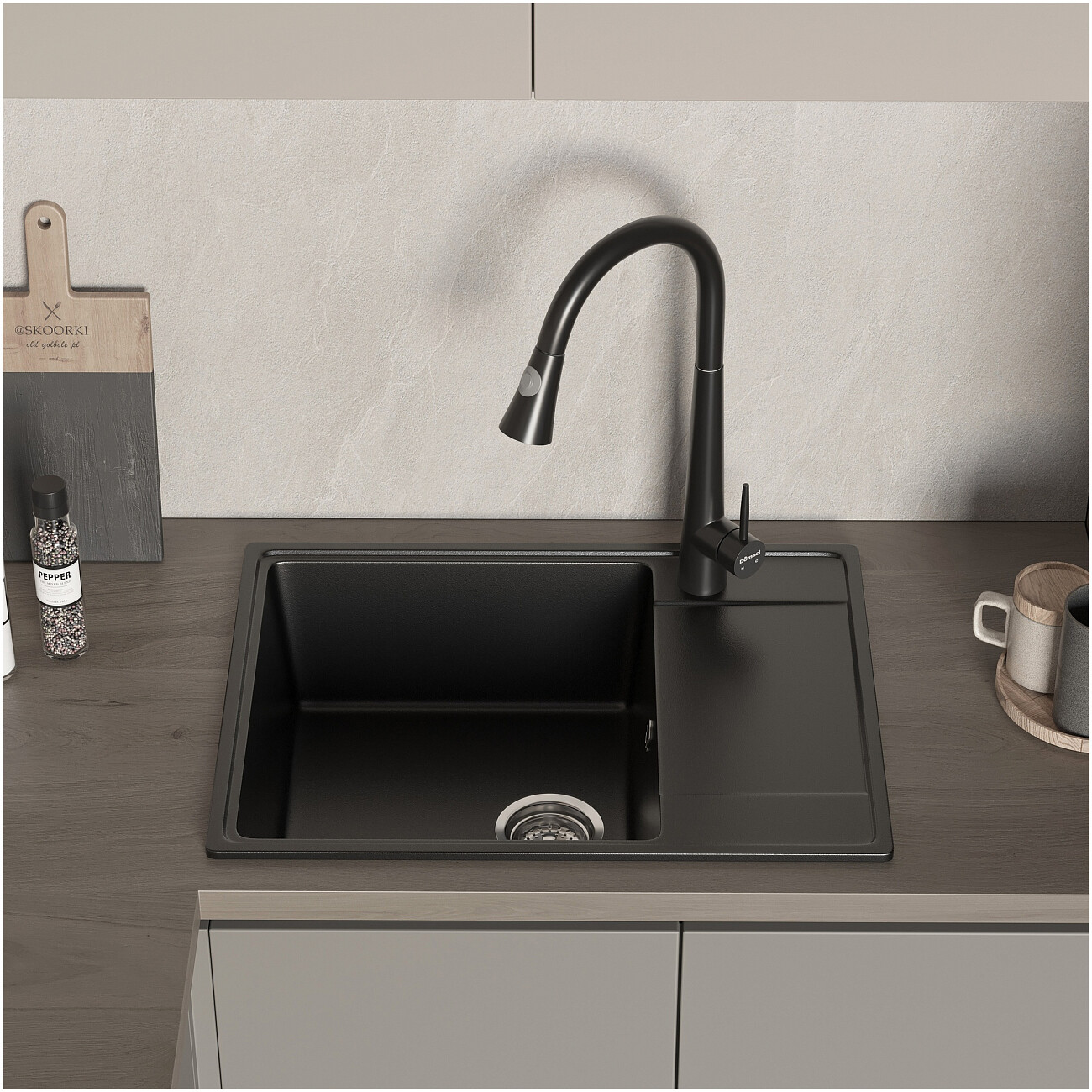 Мойка кухонная из искусственного мрамора с крылом черная Domaci "Палермо" PR-650-004 - изображение 7