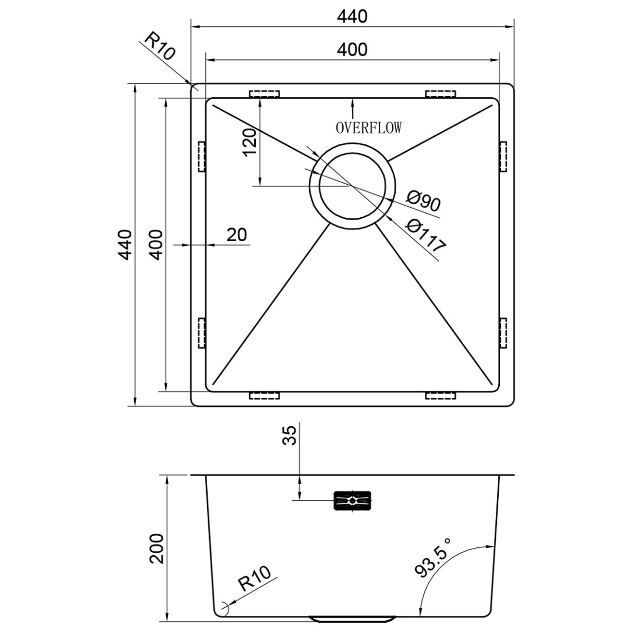 Кухонная мойка из нержавеющей стали 44х44 см полированная сталь Reflexion Como RX2044SS - изображение 15