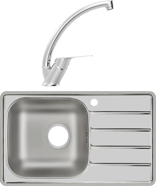 Мойка кухонная сталь Domaci "Равенна" Rand DGR 780х480 (6) L2TG L со смесителем Mega MG-BMK016 - изображение 1
