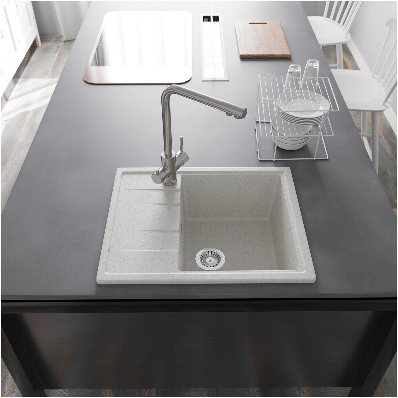 Мойка кухонная белая Domaci "Болонья" М-150-001 - изображение 7