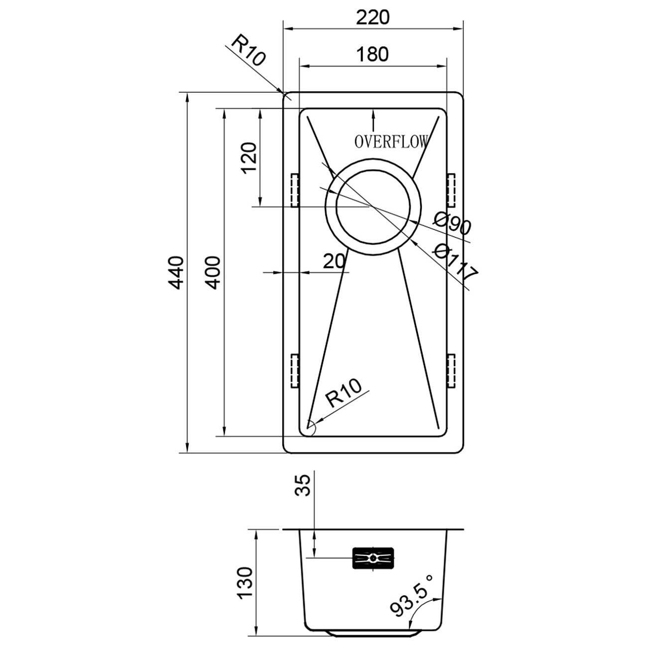 Дополнительная чаша для мойки из нержавеющей стали 44х22 см оружейная сталь Reflexion Como RX2022BL - изображение 11