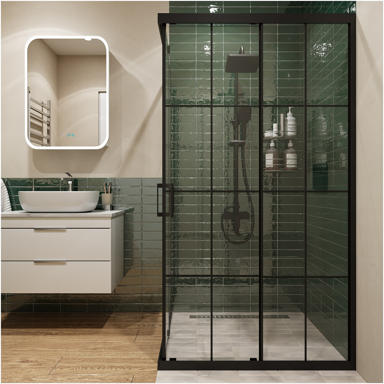 Душевой уголок прямоугольный 90х100 см черный Diwo "Киров" DS-KI-90х100-BL - изображение 5