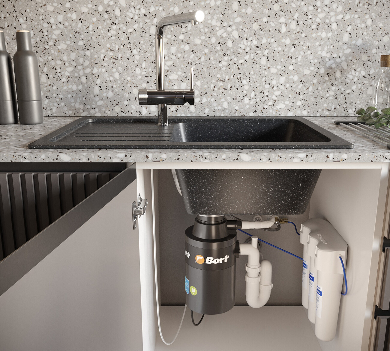 Мойка кухонная черная Domaci "Бьелла" DMC-76-308 - изображение 9