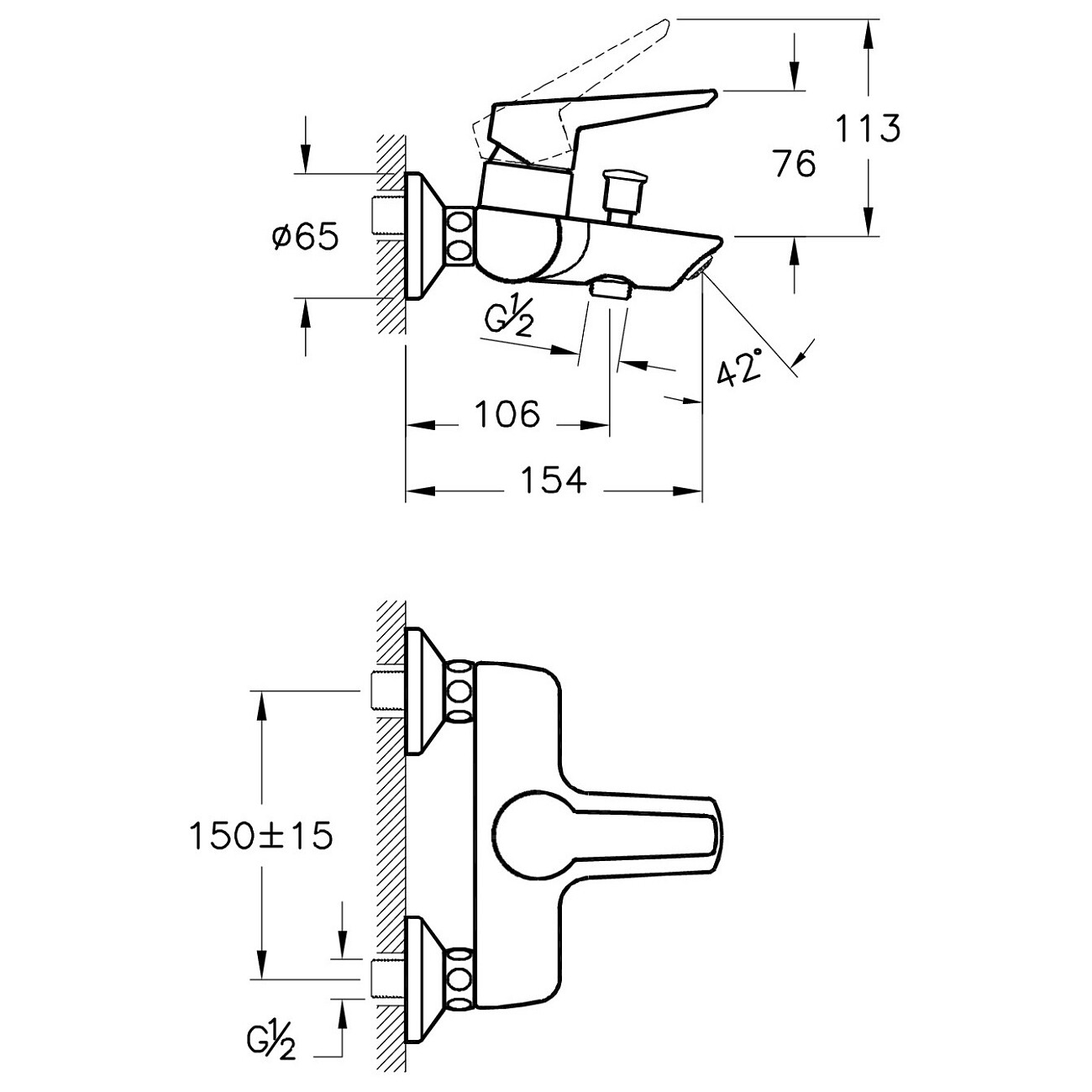 Смеситель для ванны однорычажный хром Vitra Solid S A42444EXP - изображение 3