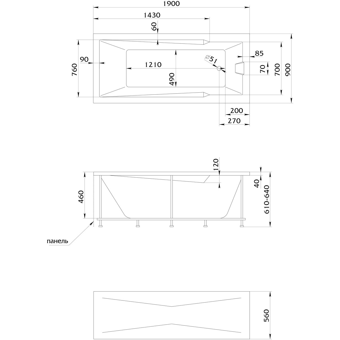 Ванна 90х190 см белая Creto Regia 12-19090 - изображение 3
