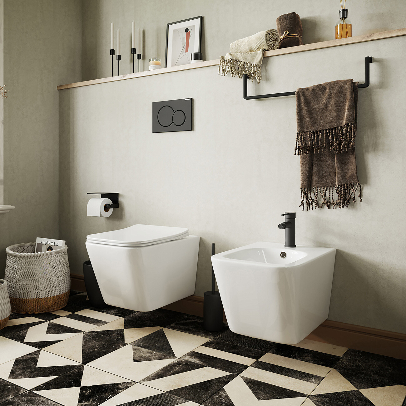 Биде подвесное белое Ceramica Nova Metric CN3008 с инсталляцией для биде Stworki 540201 - изображение 2