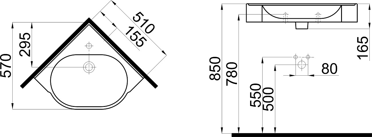 Раковина накладная угловая керамическая 57х51 см белая Stworki K0201-0505-001-1-0000 - изображение 2