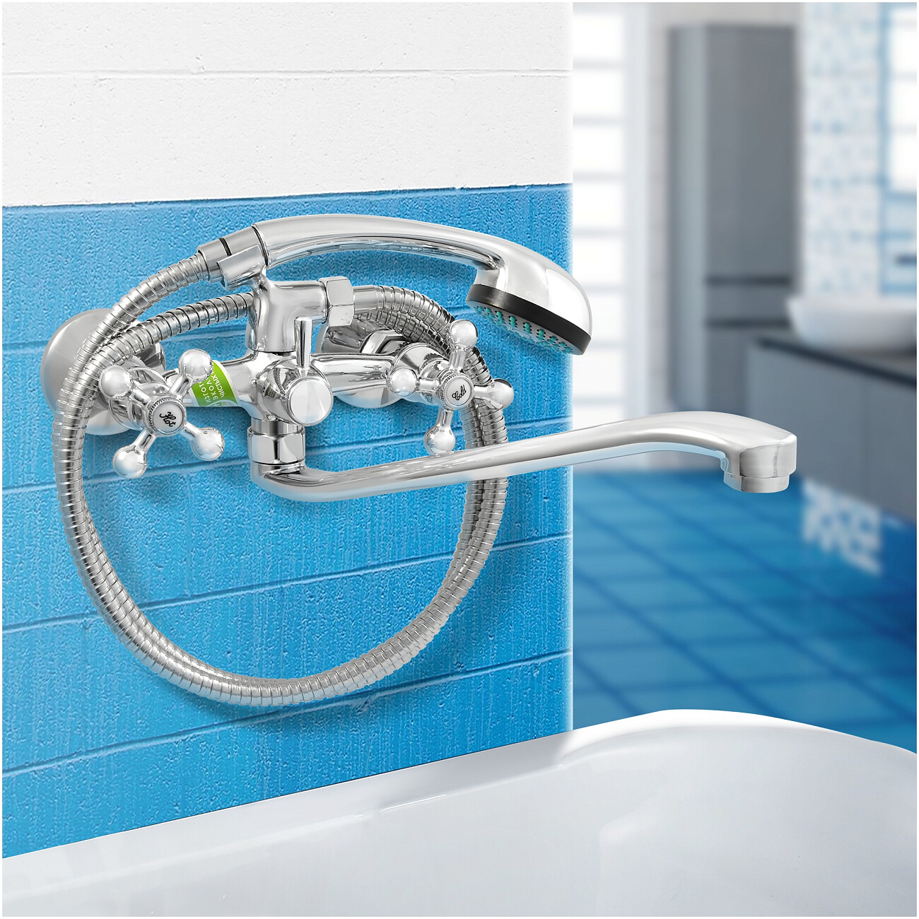 Смеситель для ванны двухвентильный с душевым гарнитуром хром Juguni Aquarius JGN0140-B 0402.656A - изображение 3