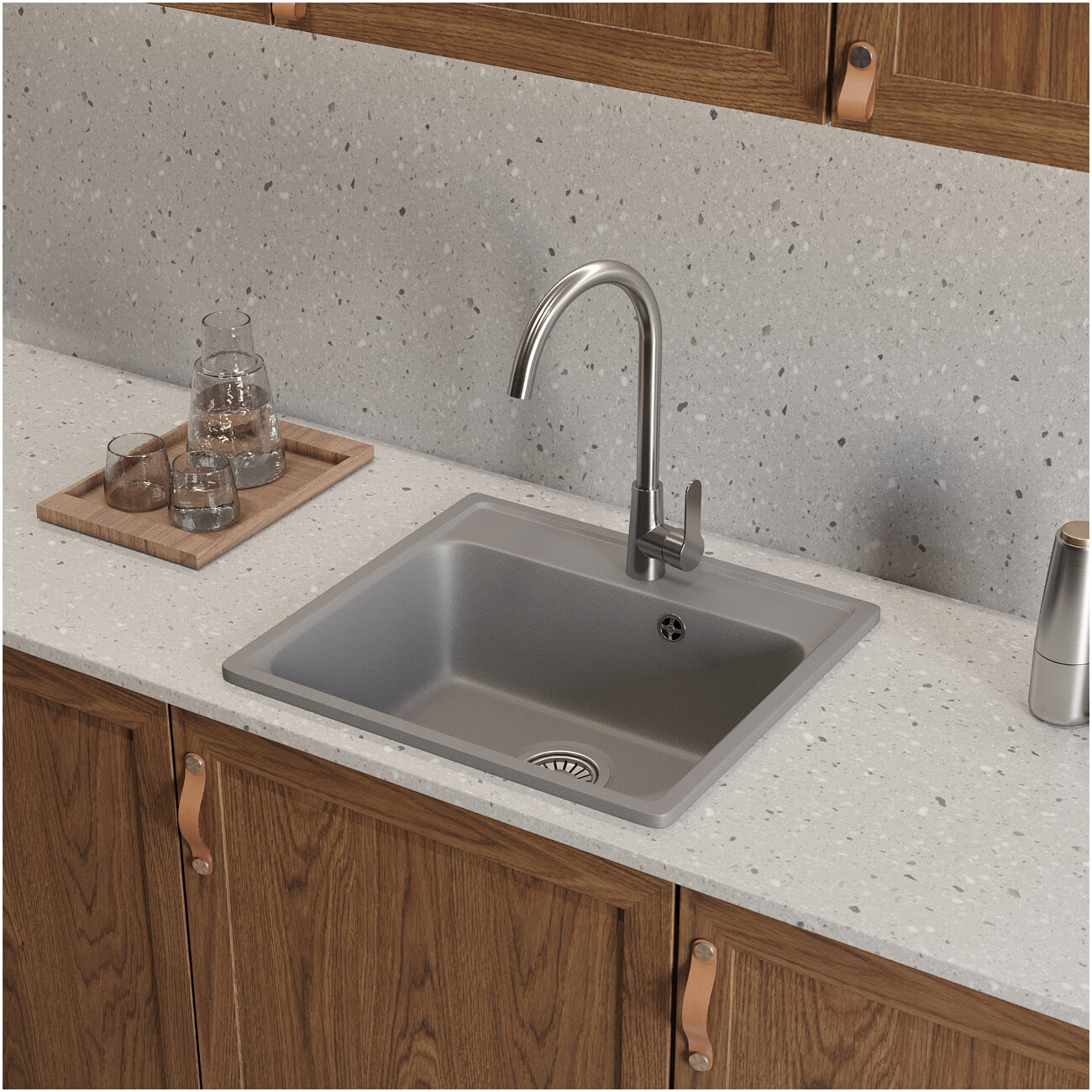 Мойка кухонная кварцевая грей Domaci "Савона" QB 530 - изображение 4