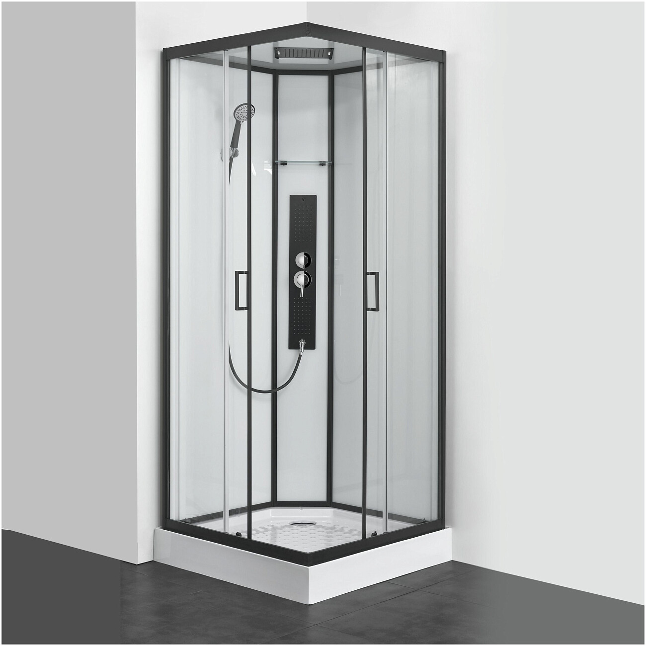 Душевая кабина квадратная с низким поддоном 90х90 черная Parly Ami Quadro - изображение 2
