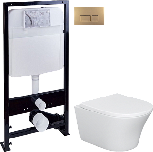 Унитаз белый Stworki &quot;Вестерос&quot; HCVST1700SC с инсталляцией ProLT 0026-2020 и золотой кнопкой 0043