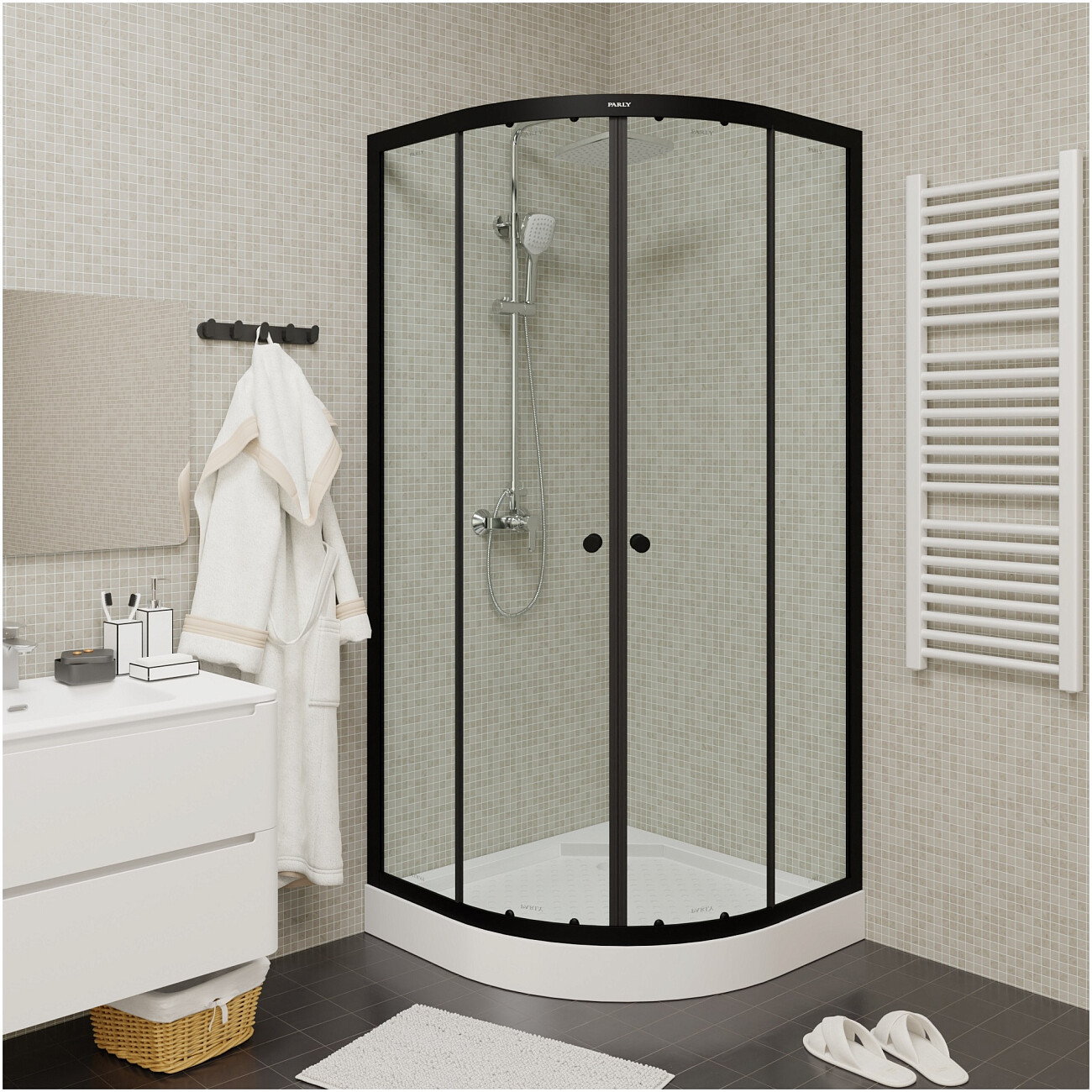Душевой уголок четверть круга с низким поддоном 90х90 см черный Parly ZE911B - изображение 4