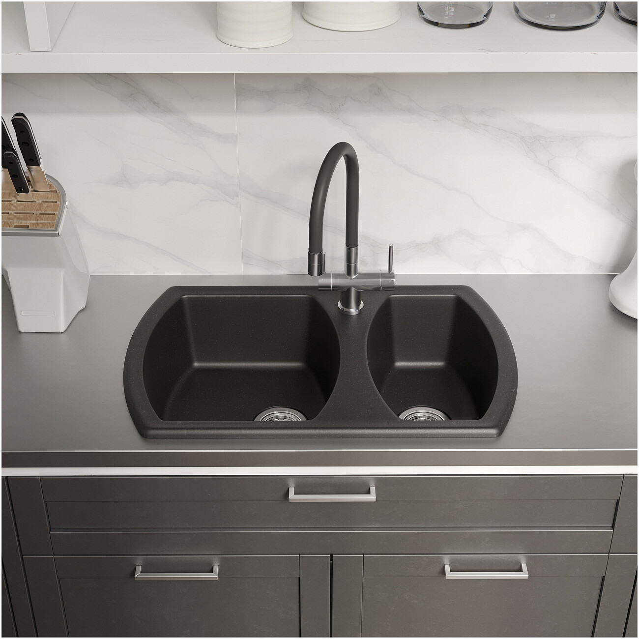 Мойка кухонная из искусственного гранита двойная черная Domaci "Верона" 78-50 черная - изображение 3