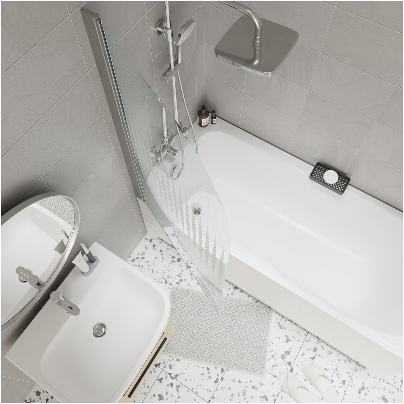 Шторка на ванну распашная стеклянная 130х75 см прозрачная, хром Parly F04 - изображение 7