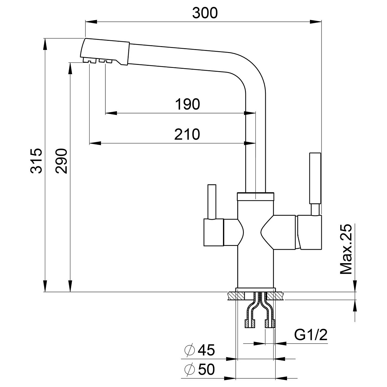 Смеситель для кухни с подключением к фильтру для питьевой воды черный, хром Point PN3103B - изображение 2