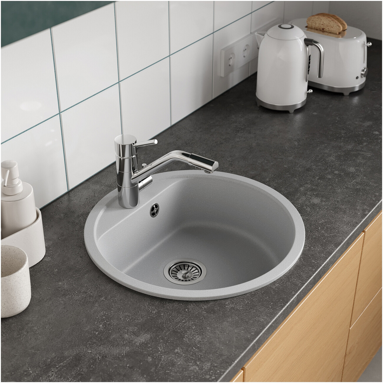 Мойка кухонная кварцевая платина Domaci "Савона" QB 480 - изображение 4