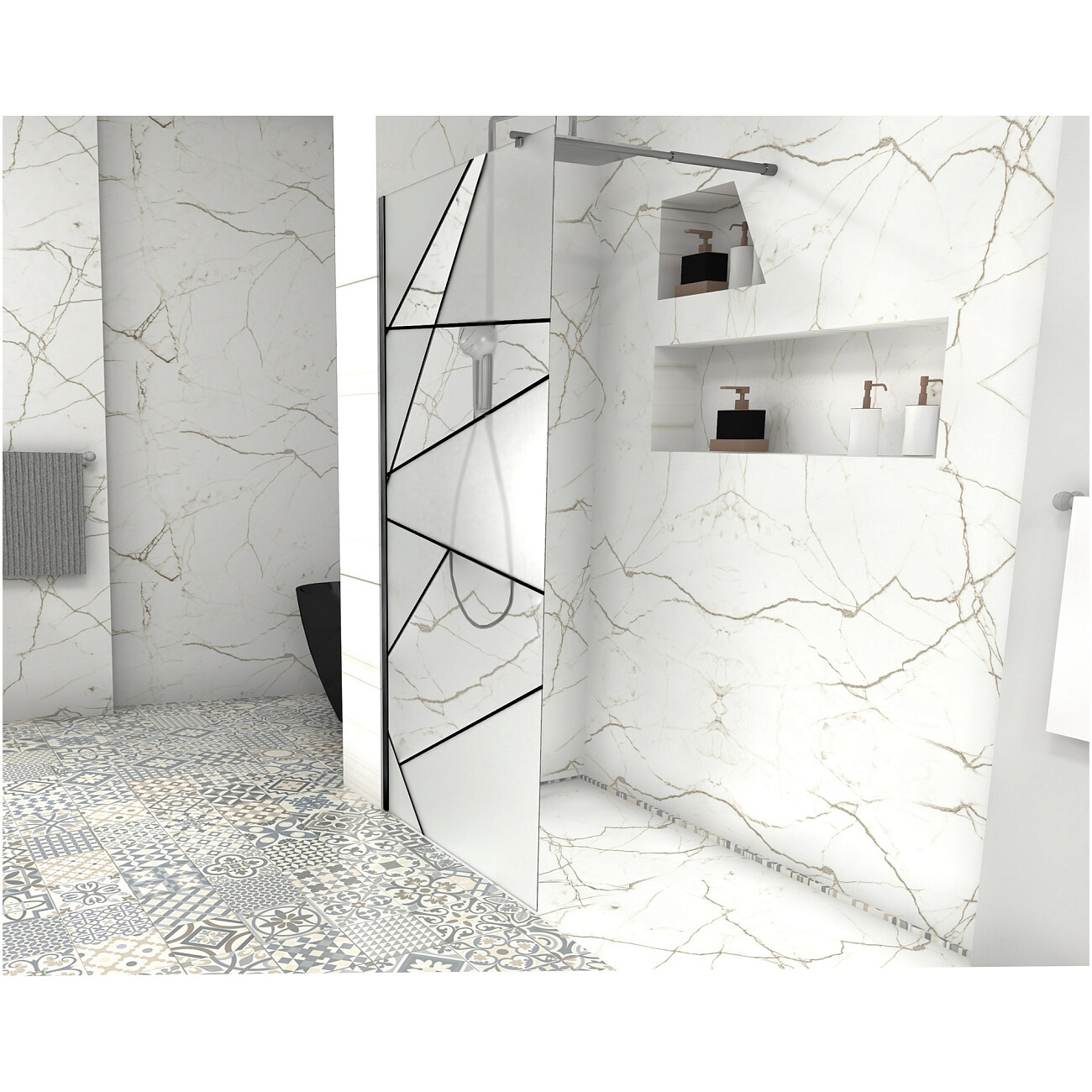 Ограждение душевое 90х190 см прозрачное, черное Ceruttispa PICK T90B - изображение 3