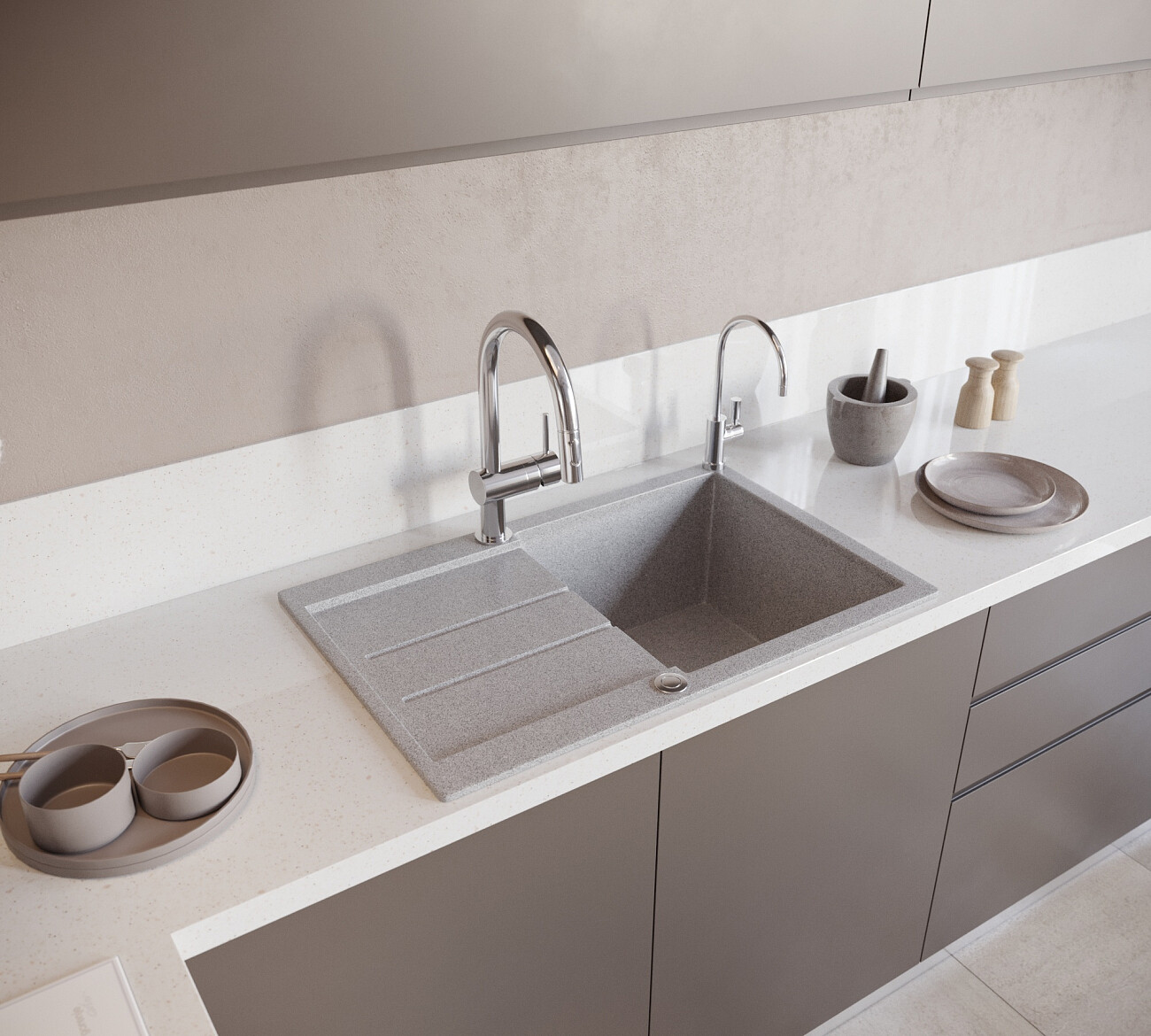 Мойка кухонная серая Domaci "Бьелла" DMC-25-310 - изображение 3