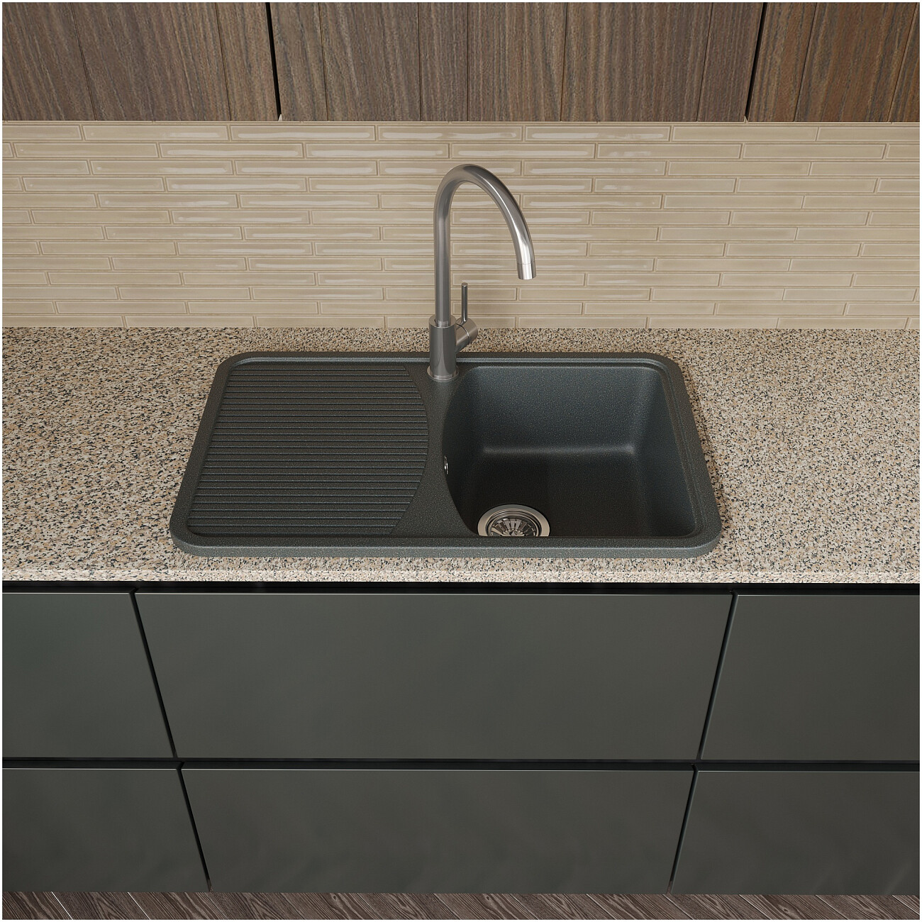 Мойка кухонная из искусственного мрамора антрацит Domaci "Парма" 76-47-225 - изображение 3