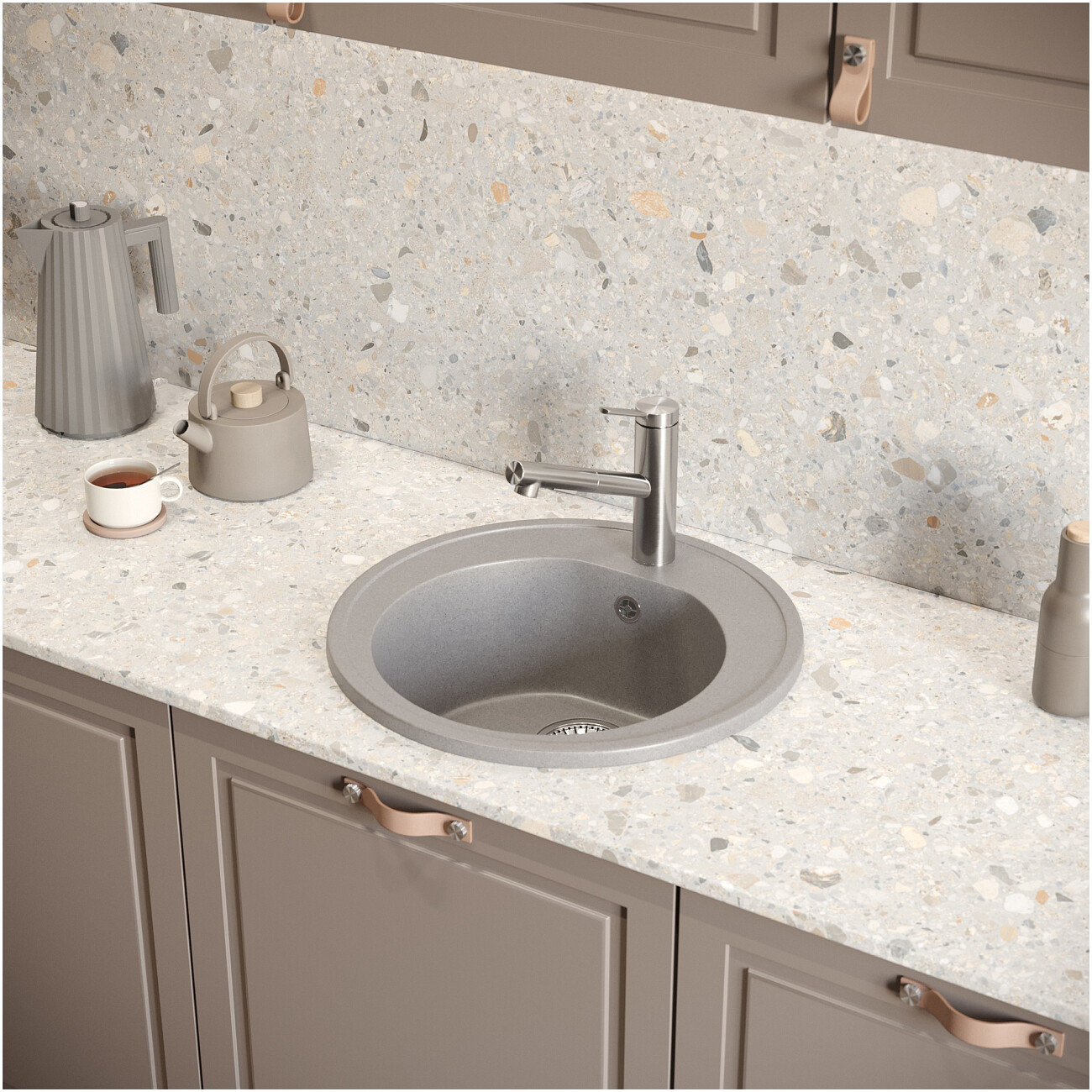 Мойка кухонная светло-серая Domaci "Болонья" М-03-006 - изображение 8