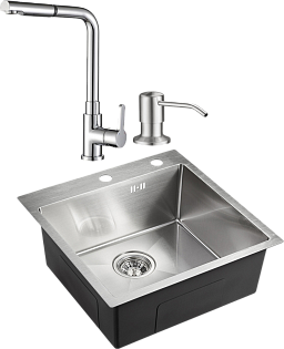 Мойка кухонная сталь Domaci &quot;Равенна&quot; PVD DMB-117A со смесителем DC 3010 и дозатором 401 сатин