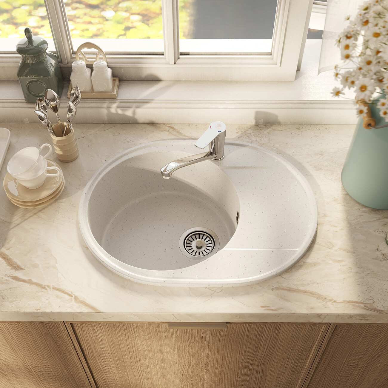 Мойка кухонная белая Domaci "Палермо" PR-610-001 - изображение 10