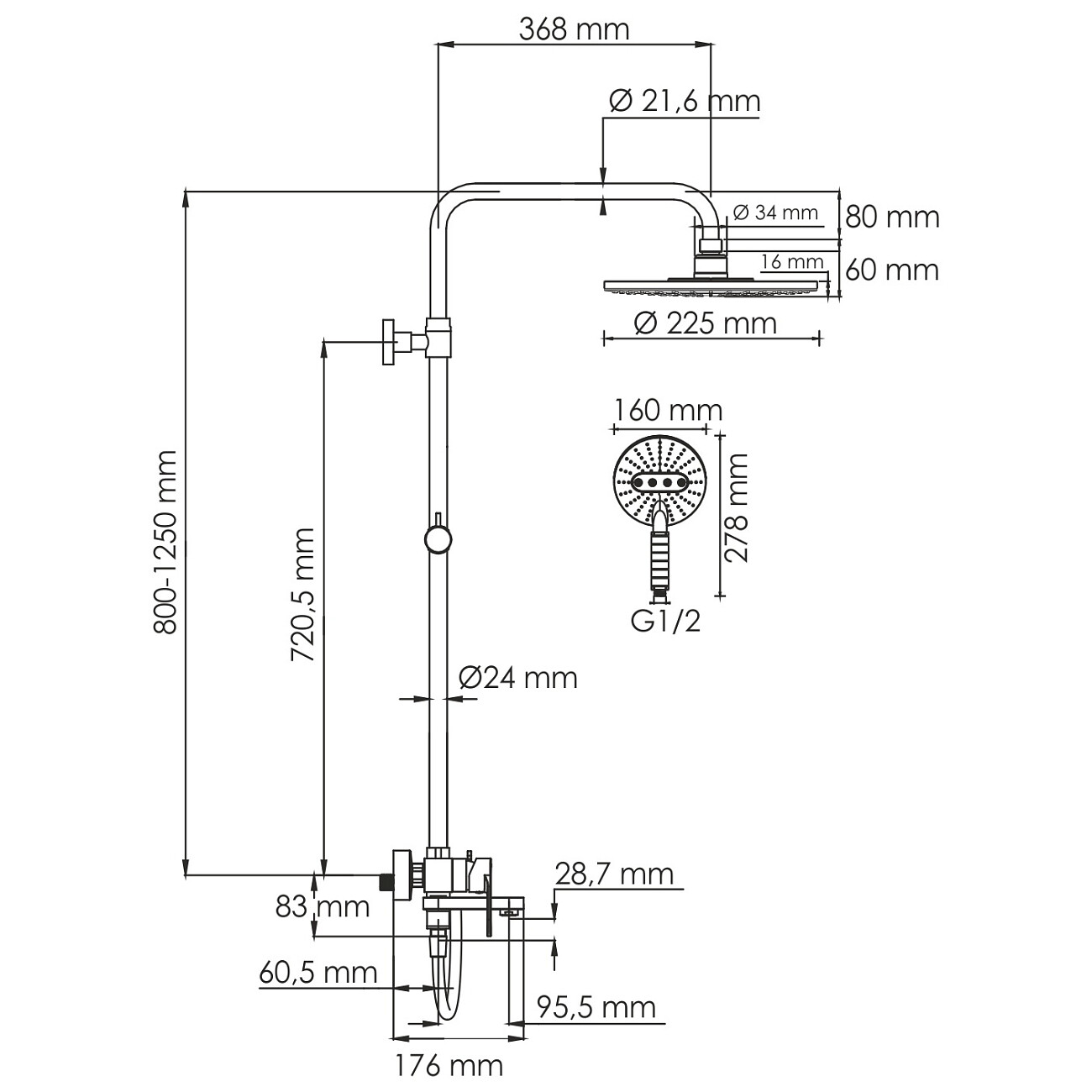 Душевая система со смесителем из латуни белая Wasserkraft A185.067.059.WM - изображение 11
