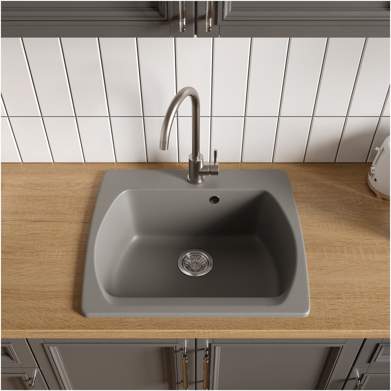 Мойка кухонная из искусственного гранита прямоугольная 53,5х61 см серая Domaci "Верона" 60-53 - изображение 3